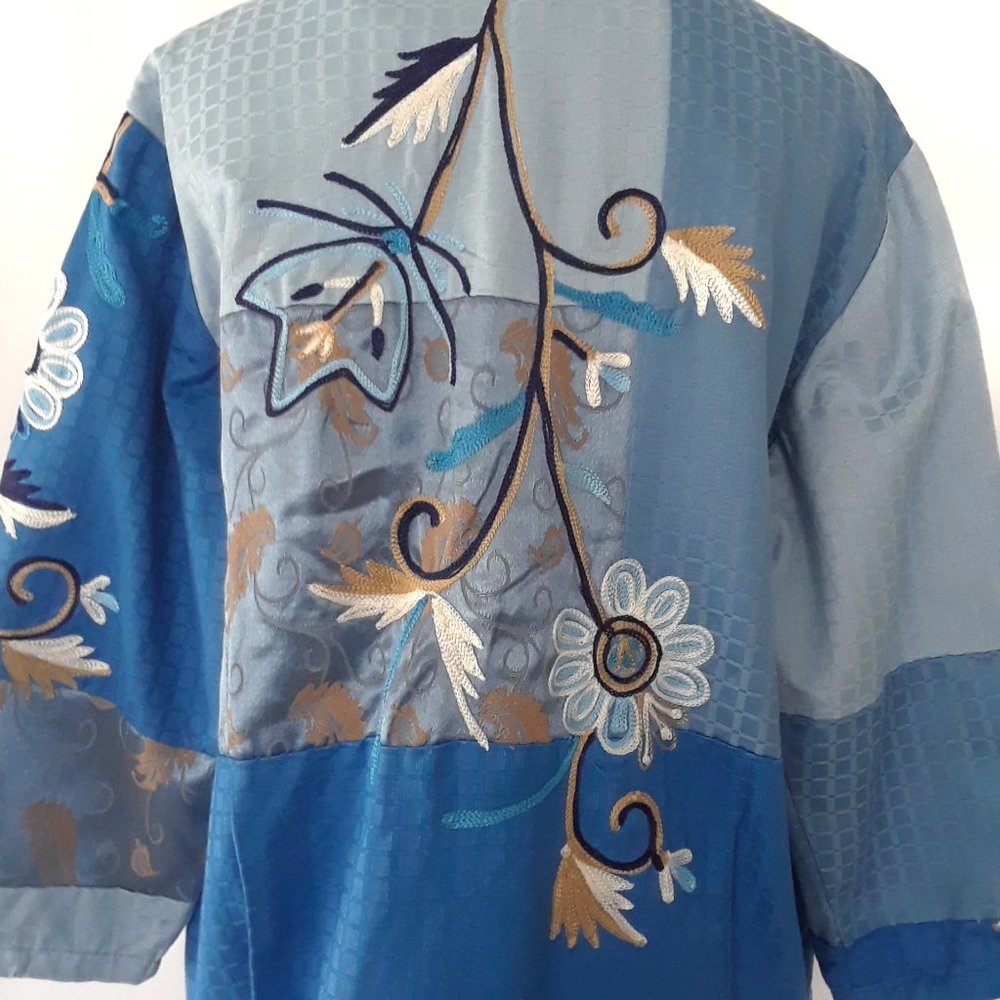 Indigo Moon Blue Patchwork Embroidered Jacket - image 8